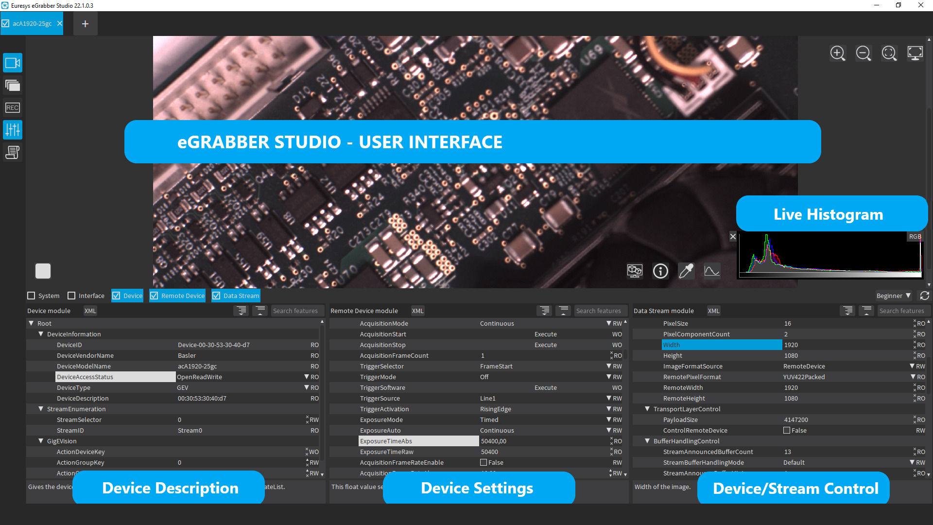eGrabber Studio User Interface
