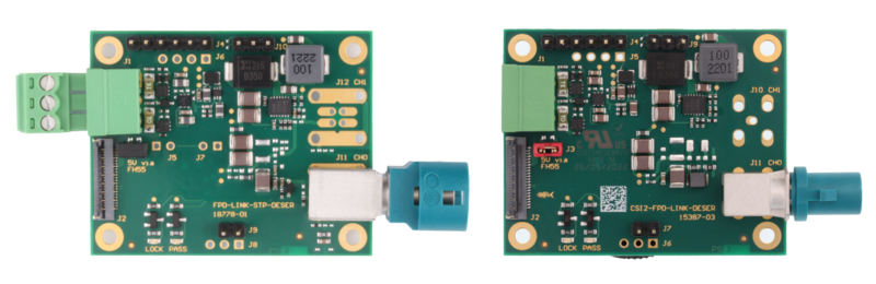 FPD-Link Deserializer Board STP (left) and Coax (right)